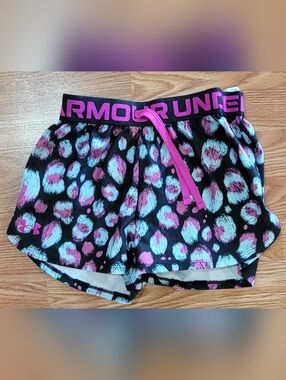 Under Armour Kid's Baby Blue & Pink Aqua Printed Athletic Shorts Size Youth Med